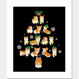 Snow Corgi Dogs Xmas Tree Merry Christmas Day Dog Dad Mom Posters and Art